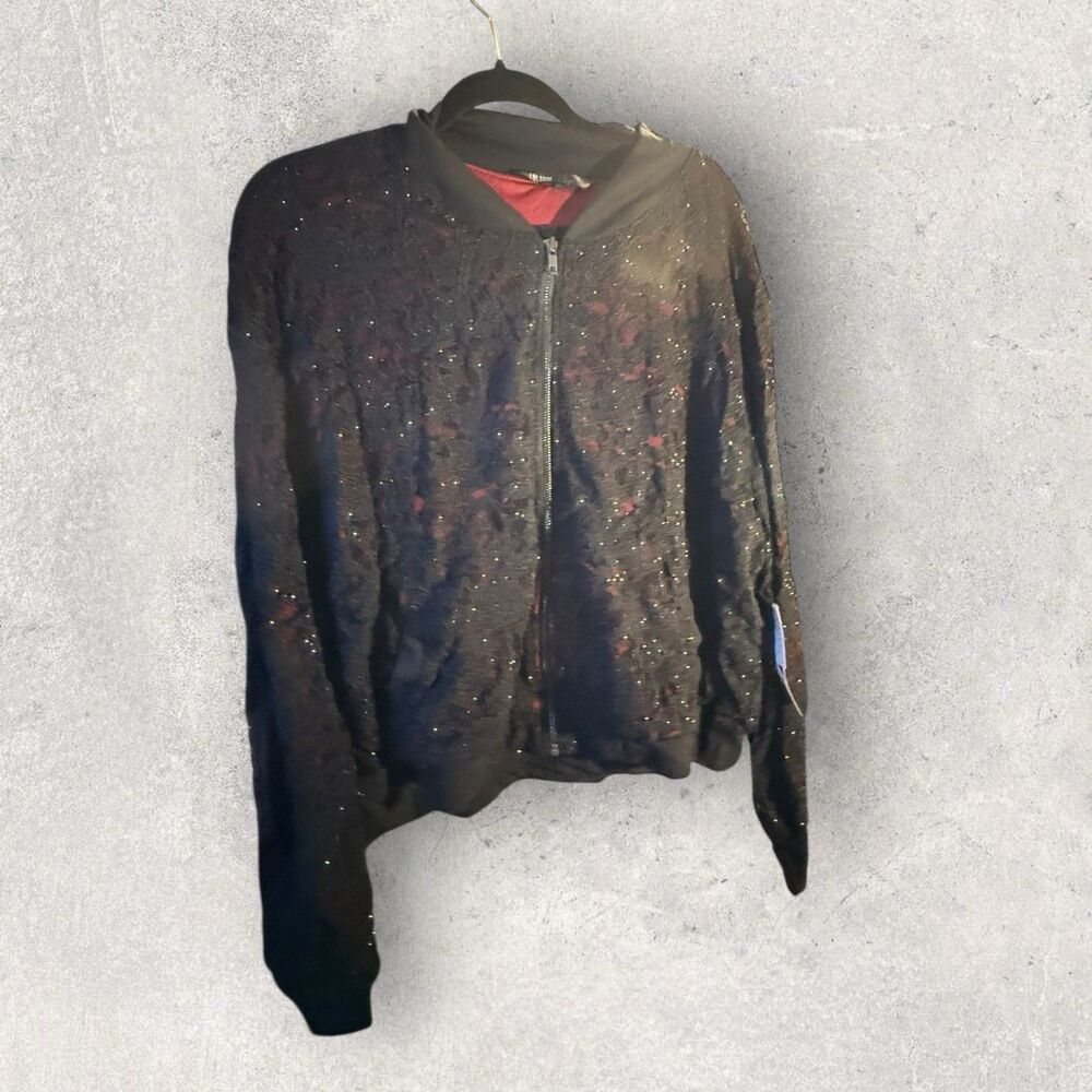 Nwt Lularoe Stevie Bomber Jacket Elegant Black/Red Sparkle Size 3XL